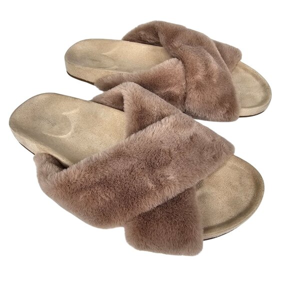 Birdies "Robin" Faux Fur Cross-Band Slip-On Slippers‎ Comfort Beige Womens 8.5 - Picture 9 of 11